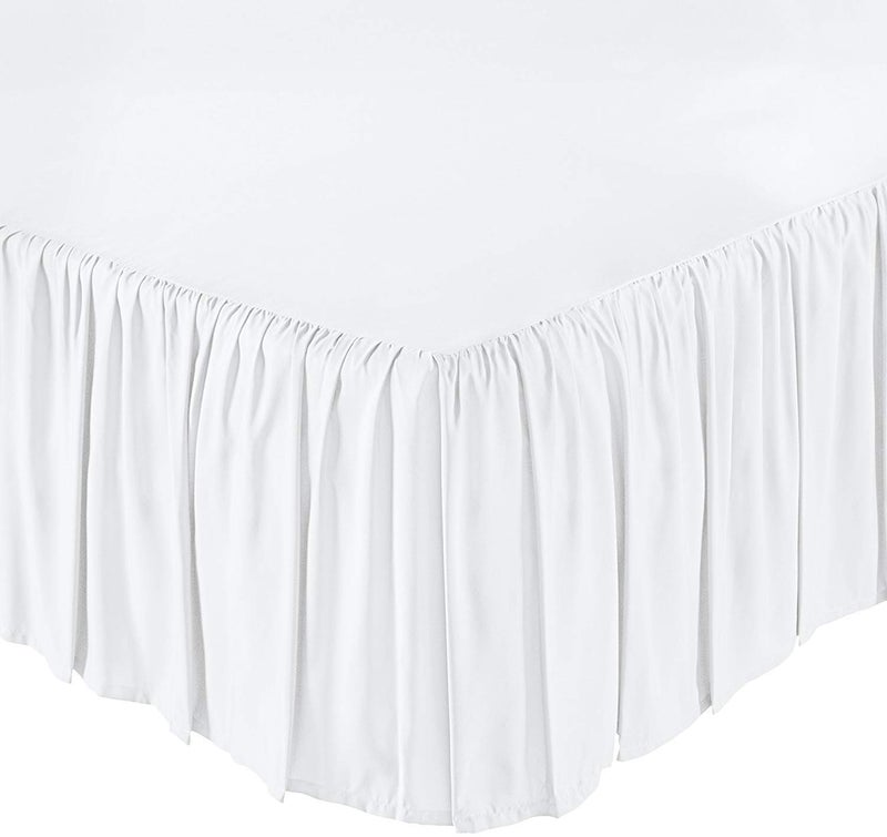 KRISHNA Ruffled Bed Skirt with Split Corners Queen, 100% Microfiber Hotel Quality, 18 Inch Drop Dust Ruffle Gathered Bedskirt with Platform, 60" x 80", White - Image 1